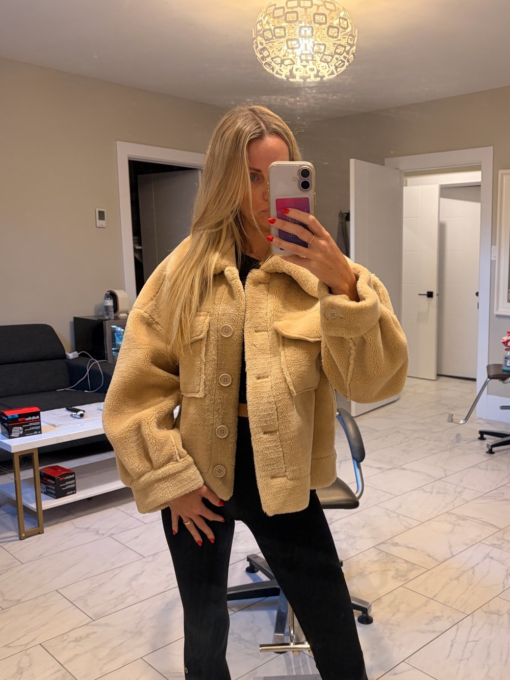 Women's American eagle Sherpa Jacket in Camel